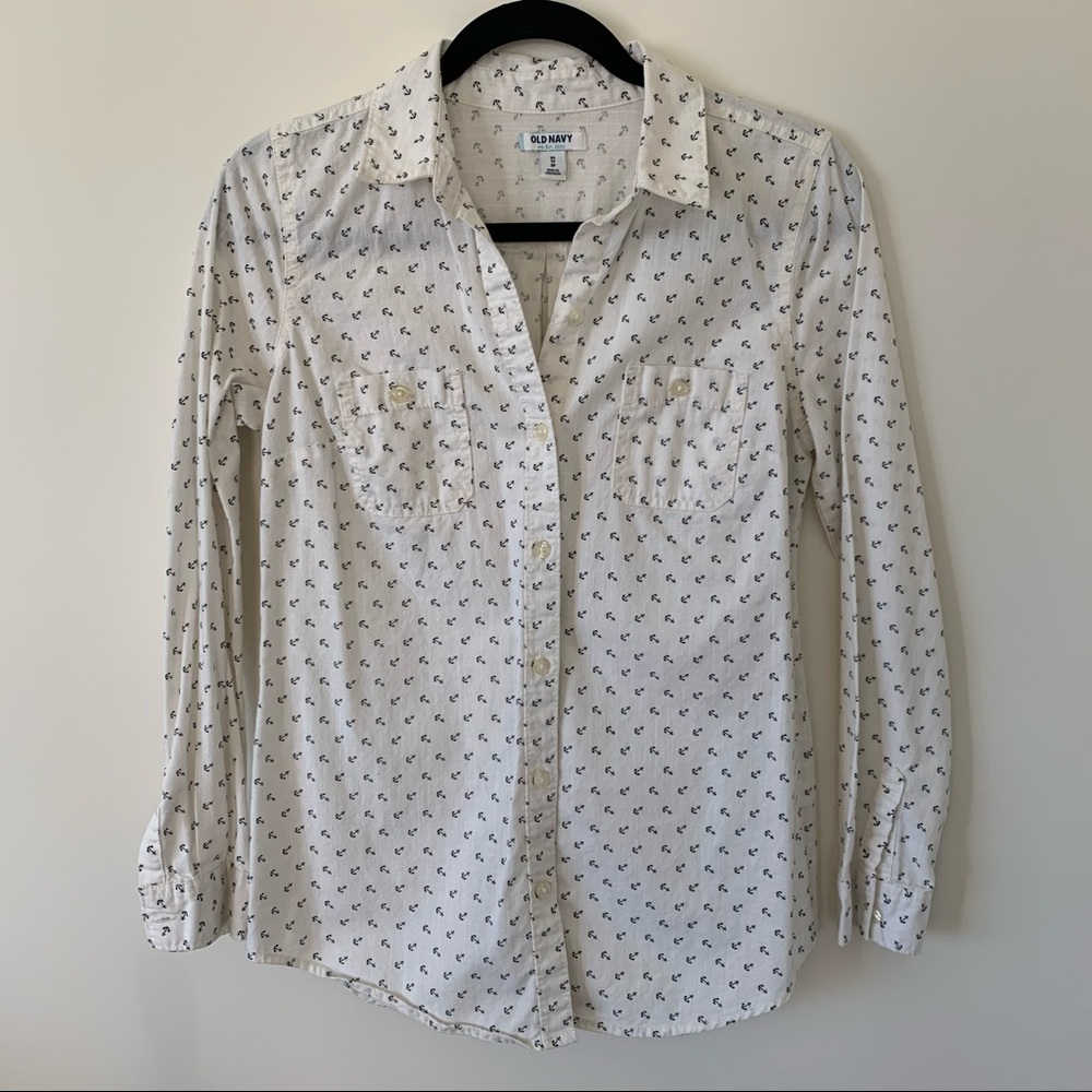 Old Navy Nautical Anchor Button-up Blouse Top Shirt